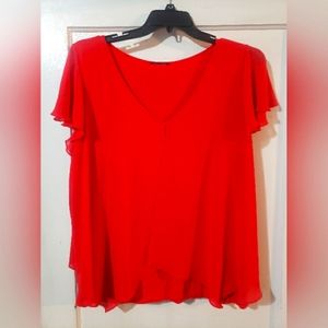 Tomato Red Layered Top, Size 2X, Unbranded